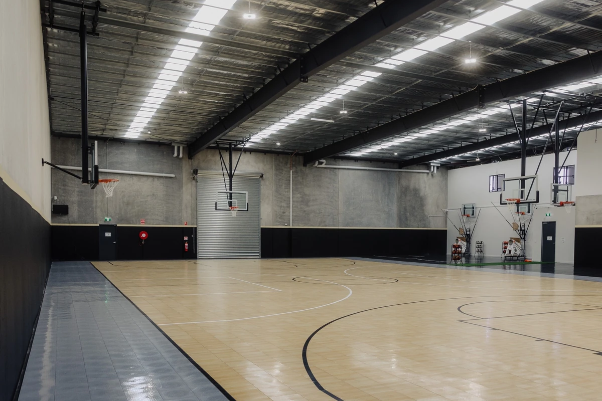 Run It Back's full basketball court and side hoops